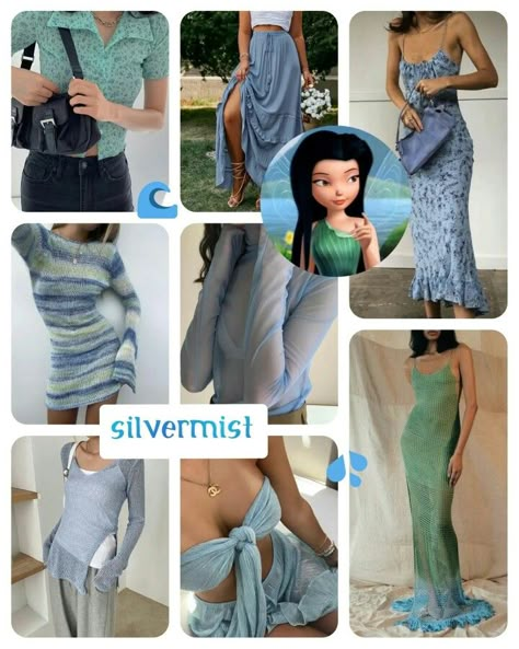 Tinkerbell Fairies Outfits, Silvermist Inspired Outfits, Modern Tinkerbell Outfit, Silvermist Outfit Ideas, Tinker Bell Outfit Ideas, Tinkerbell Inspired Dress, Pixie Hollow Outfits, Tinkerbell Characters Costumes, Tinkerbell Aesthetic Outfit