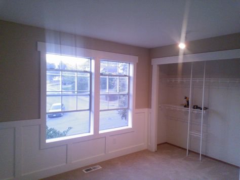 Wainscoting (around a window) Waynes Coating Entry Way, Waynes Coating Ideas, Window Wainscoting, Entry Way Ideas, Wainscoting Diy, Waynes Coating, Bedroom Wainscoting, Craftsman Wainscoting, Bathroom Wainscoting