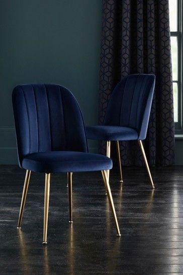 Dining Chair Ideas, Navy Blue Dining Chairs, Navy Dining Chairs, Dining Room Navy, Blue Velvet Chairs, Blue Dining Room Chairs, Blue Dining Chair, Gold Dining, Dining Room Blue