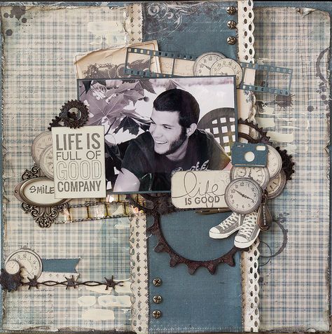 Shabby Chic Scrapbook Layouts, Masculine Scrapbook, Boy Scrapbook Layouts, Beautiful Scrapbook Layouts, Heritage Scrapbooking, Scrapbook Boys, Vintage Papers, Simple Scrapbook, Scrapbook Layout Sketches