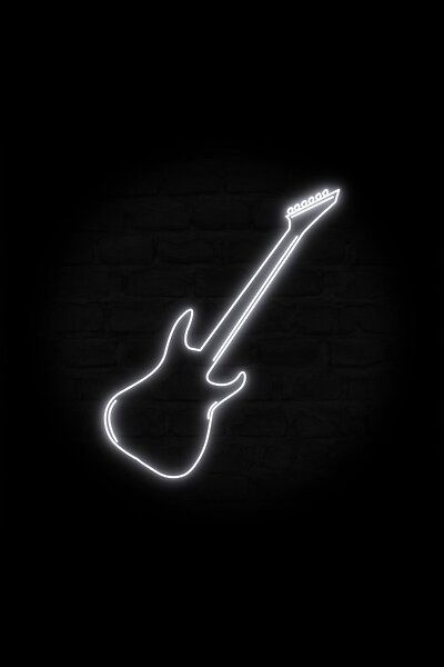 A cool guitar silhouette made from glowing retro-looking neon lines. This design glows in a white color. Black Guitar Aesthetic, Guitar Wallpaper Iphone, Guitar App, Guitar Silhouette, Aesthetic Guitar, Guitar Aesthetic, Instagram Black Theme, Guitar Logo, Black Guitar