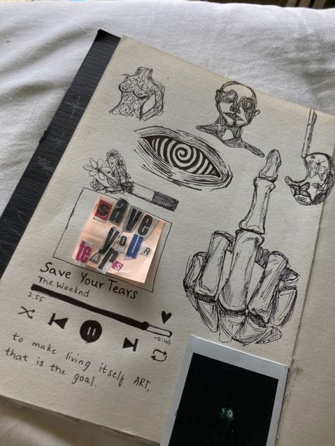 Art Journal Doodles Aesthetic, Dark Journal Aesthetic Ideas, Journal Aesthetic Doodles, Sketch Book Inspiration Aesthetic, Sketchesbook Ideas, Art Journal Therapy Draw, Sketchbook Art Journal Cover, Diary Sketches Drawings, Two Page Sketchbook Drawings