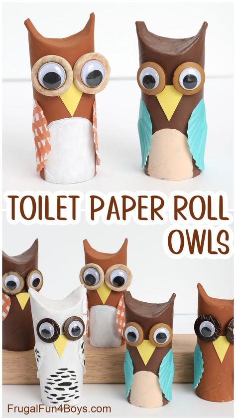 Diy Owl, Owl Craft, Owl Wings, Owl Kids, Rolled Paper Art, Toilet Paper Tube, Toilet Paper Crafts, Paper Owls, Homemade Toys