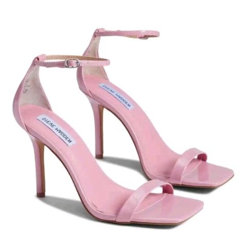 Shaye Baby Pink Faux Leather Square Toe Heels By Steve Madden * Features: Vegan Leather Upper And Lining Adjustable Buckle Closure On Ankle Strap Stiletto Heel Measures 3.75" Druable Man Made Outsole * Size: 9.5m * Color: Pink (Baby Pink) * Condition: New Without Box Please Note: That A Retailer Has Written On The Bottom Of These Heels. Some Marks Are Due To Removing Them. Pale Pink High Heels, Prom Heels Pink, Baby Pink Heels, Wood Platform Heels, Steve Madden Black Heels, Steve Madden High Heels, Pink Hats, Rose Gold Heels, Heels Aesthetic