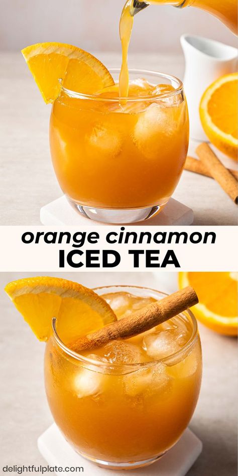 a glass of orange cinnamon iced tea Summer Iced Tea, Makanan Rendah Kalori, Tea Drink Recipes, Women Together, Cinnamon Tea, Orange Tea, Drink Recipes Nonalcoholic, Iced Tea Recipes, Refreshing Drinks Recipes