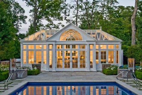 Pool House Design Ideas | HGTV Conservatory Living Room, Pool House Design, Pool House Designs, Luxury Swimming Pools, Pool Enclosures, Small Swimming Pools, Outdoor Pavilion, Luxury Pools, Lap Pool