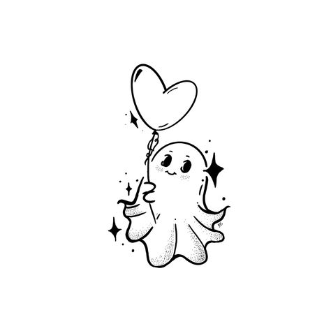 Cute ghost heart sticker Simple Ghost Tattoo Ideas, Ghost Cute Tattoo, Ghost Stamp Tattoo, Cute Tattoos Drawings, Mickey Ghost Tattoo, Cute Black Sheep Tattoo, Ghost Heart Tattoo, Ghost With Headphones Tattoo, Matching Ghost Tattoos For Couples