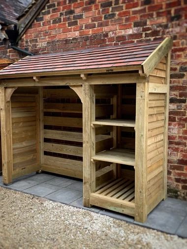 Luxury Bin Stores | The Little Shropshire Wood Company | England Garden Storage Ideas, Bin Store Garden, Log Shed, Firewood Storage Outdoor, Bin Shed, Outdoor Firewood Rack, 1000 Lifehacks, Outdoor Garden Storage, Firewood Shed