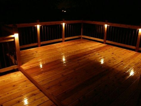 Deck lights Deck Lighting Ideas, Deck Post Lights, Outdoor Deck Lighting, Led Deck Lighting, Cement Patio, Side Yards, Deck Posts, Deck Lights, Deck Builders