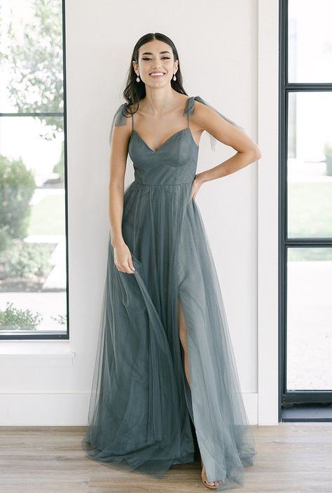 Model: Saije; Size: 4; Color: Eucalyptus Whimsical Bridesmaids Dresses, Revelry Dresses, Wedding Parties Colors, Tulle Bridesmaid Dress, Blue Tulle, Bridesmaid Dress Colors, Satin Color, Dress Home, French Blue