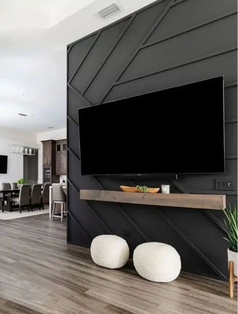 Black Accent Wall Living Room, Black Feature Wall, Feature Wall Living Room, Black Accent Walls, Tv Wall Decor, Accent Walls In Living Room, Accent Wall Bedroom, Tv Wall Design, Living Room Tv Wall