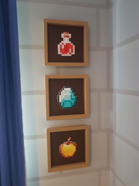 Wall Art Minecraft, Minecraft Decor For Room, Minecraft Inspired Room Decor, Gamer House Aesthetic, Wooden Blocks Decor Craft Ideas Minecraft, Minecraft Decor Room, Minecraft Wall Painting, Minecraft Inspired Room, Minecraft Wall Mural