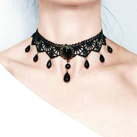 Black Lace Choker Necklace, Goth Victorian, Black Lace Choker, Lace Choker Necklace, Necklaces Vintage, Vintage Choker Necklace, Gothic Chokers, Chain Accessories, Lace Choker