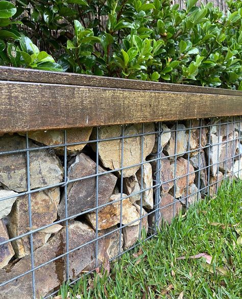 Gorgeous gabion walls 💚 These DIY friendly retaining walls are a feature and also a practical seat in my garden! And I get LOTS of questions about them - so I’ve made a blog post with details on how we built them, why I love gabions and a full list of the materials we used. Comment GABION and I’ll send you the link to the blog. #gabionwalls #gabionwall #retainingwall #retainingwallideas #gardenideas #diygarden #gardeninspiration #gardeninspo #retainingwalls #diyinspo Gabion Mailbox Ideas, Gabion Wall Garden, Retaining Wall Ideas Hillside, Gabion Walls, Retaining Wall Ideas, Gabion Retaining Wall, Rock Walls, Gabion Wall, Retaining Walls