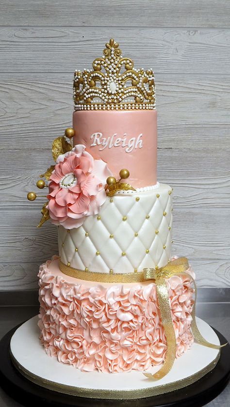 Xv Cakes Pink And Gold, Three Tier Quinceanera Cake, Rose Gold Princess Cake, Pink And Gold Birthday Cake Sweet 16, 18th Birthday Cake Pink And Gold, Pink And Gold Quinceanera Cake, Pink And Gold Sweet 16 Cake, Pink And Gold Baby Shower Cake, Rose Gold Baby Shower Cake