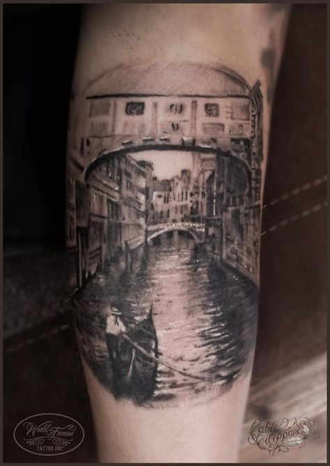 Venice Tattoo, Portuguese Tattoo, Aosta Italy, Italy Tattoo, Italian Tattoos, Michael Angelo, Worlds Best Tattoos, Italian Landscape, Architecture Tattoo