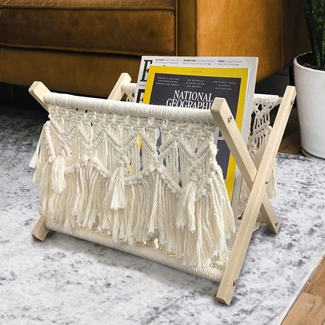 Towel Storage Basket, Foldable Storage Rack, Home Decor For Bedroom, Basket Boho, Bohemian Macrame, Recycled Magazine, Log Baskets, Towel Storage, Magazine Holders