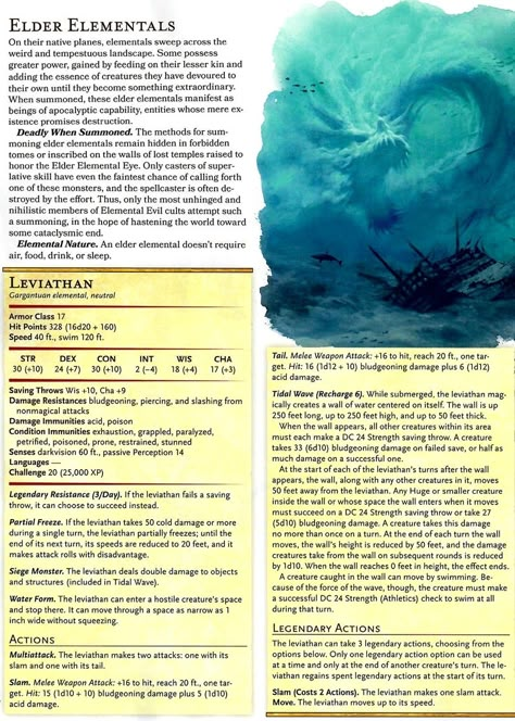 Leviathan Dnd 5e, Dnd Leviathan, Dnd Elemental Monsters, Dnd Water Monsters, Dnd Elemental, Dnd Statblocks, Monsters Dnd, Dnd Encounters, Dnd Resources