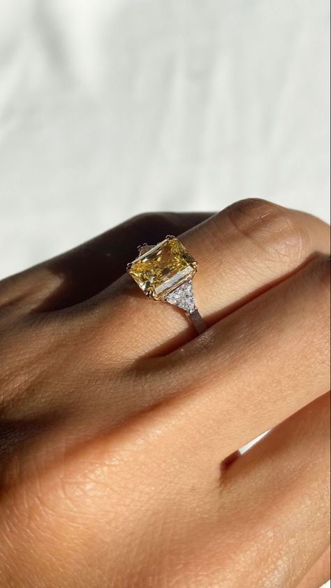 Colored Diamond Engagement Rings, Citrine Engagement Ring, Diamond Color Scale, Radiant Ring, Yellow Diamond Ring, The Bling Ring, Ring Inspiration, Ring Inspo, Cute Engagement Rings