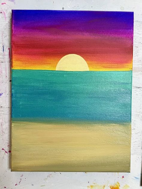 Beginner's Beach Sunset Painting Tutorial: Step-by-Step Serene Sunsets Sunset Painting Tutorial, Sunset Painting Easy, Acrylic Painting For Kids, Beach Canvas Paintings, Beach Sunset Painting, Blending Techniques, Kids Canvas Art, Beach Art Painting, Sunset Artwork