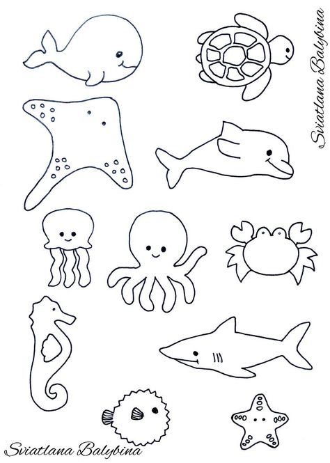 Outline Of Sea Animals, Sea Animals Template, Sea Animals Crafts For Kids, Sea Animal Outline, Sea Animals Worksheets For Kids, Felt Ocean Animals, Outline Animals, Ocean Template, Sea Animal Crafts