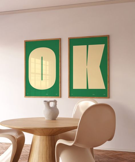 OK Typography Set of 2 Art Print, Green Trendy Retro Wall Art, Mid Century Modern Decor Color Block Wall Art Funky Prints Digital Download - Etsy Color Block Wall, Block Wall Art, Wall Art Funky, Funky Prints, Art Funky, Dorm Room Walls, Eclectic Gallery Wall, Office Artwork, Art Mid Century Modern