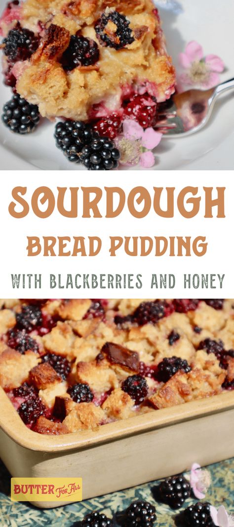 Bread Pudding With Sourdough Bread, Sour Dough Bread Pudding Recipe, Berry Sourdough Bread, Blackberry Bread Pudding, Stale Sourdough Bread Recipes, Blackberry Sourdough Recipes, Sourdough Bread Breakfast Recipes, Leftover Sourdough Bread Recipes, Sourdough Bread Pudding Recipe