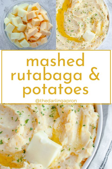 For a new spin on classic mashed potatoes, try these creamy & delicious Mashed Rutabaga and Potatoes. They combine a unique root vegetable with russet potatoes, butter & plain Greek yogurt and make a great holiday side dish! Mashed Potatoes And Turnips, Rudabega Recipes Mashed, Rutabaga Recipes Southern, Rudabega Recipes, Rutabaga Mashed Potatoes, How To Cook Rutabaga Recipes, Instant Pot Rutabaga, Preserving Rutabaga, Mashed Rutabaga Recipes