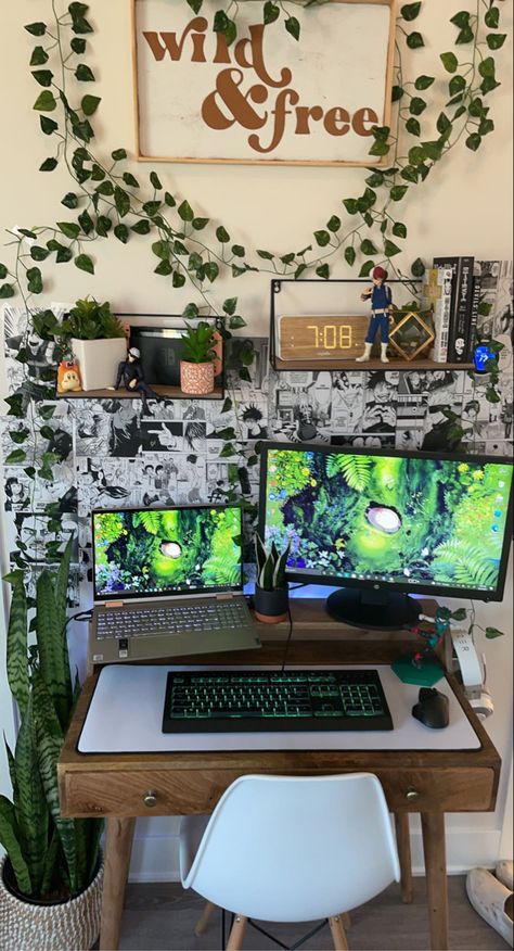 this is my computer 😆 Computer Monitor Decoration, Computer Set Up Aesthetic, Anime Computer, Cozy Gaming, Computer Desk Setup, Gaming Setups, Escape Plan, Bedroom Setup, Indie Room Decor