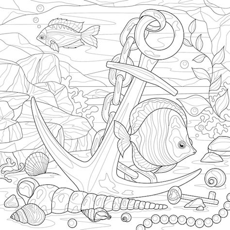 Seabed Drawing, Underwater Scene Drawing, Aquatic Drawings, Angel Fish Drawing, Fish Sketch, Colouring Pictures, Scene Drawing, Background Drawing, Sea Theme