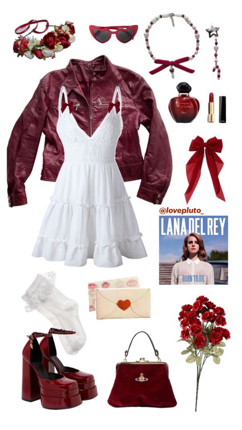 romantic dark feminine lana del rey inspired concert outfit Lana Del Rey, Cherry Inspired Outfit, Lana Del Ray Style, Red Festival Outfit, Feminine Aesthetic Outfits, Americana Outfits, Lana Del Rey Outfits, Aesthetic Outfits Vintage, Red Dress Outfit