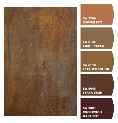 Instantly turn any picture into a palette with ColorSnap, created for you by Sherwin-Williams. Terra Brun Sherwin Williams, Rust Colored Paint Sherwin Williams, Dark Gold Paint Color, Sherwin Williams Rustic Paint Colors, Rust Colored Front Door, Rusty Brown Paint Colors, Sherwin Williams Rust Colors, Sherwin Williams Copper Harbor, Copper Brown Paint Color