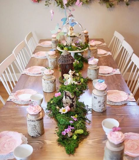 Fairy Tea Party girls birthday party Fairy Birthday Party Centerpieces, Fairy Tablescapes, Fairy Tea Party Birthday, Fairy Food Ideas Party, Fairy Tea Party, Tea Party Tablescape, British Tea Party, Tea Party Centerpieces, Fairy Food