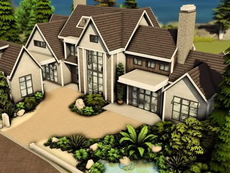 The Sims Resource - Modern Country House with Converted Garage Sims 4 Houses On Gallery, Sims 4 Barndominium, Sims 4 Houses Farmhouse, Sims 4 Modern Farmhouse Cc, Sims 4 House Download No Cc, Sims Country House, Sims 4 House With Garage, Modern Houses Sims 4, Sims 4 50x40 House