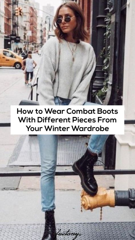 Ankle Winter Boots, Womens Combat Boots Outfit Winter, Jeans And Combat Boots Outfit Winter, Daytime Party Outfit Winter, Combat Boot Winter Outfits, Combat Boots For Women Over 50, How To Style Brown Combat Boots, Chic Combat Boots Outfit, How To Style Combat Boots Fall Outfits