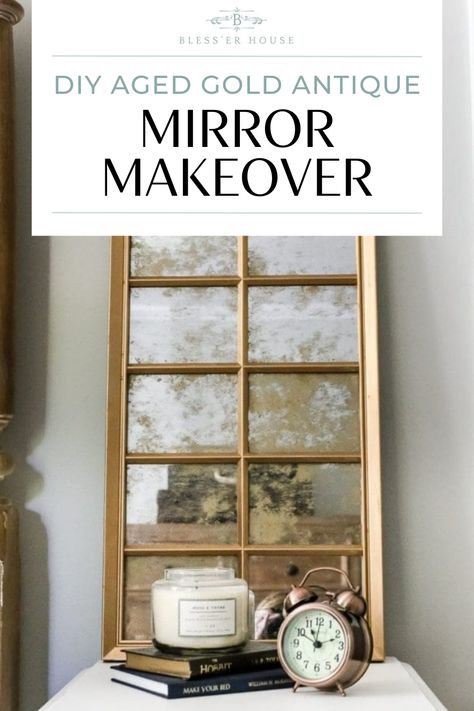 These beautiful gold antique mirrors were originally $16 white plastic mirrors, see how I did it! Refinish Mirror Frame Ideas, Antiquing Mirrors Diy, Repurpose Mirror Ideas, Mirror Update Diy, Refinish Mirror Frame, Repurpose Mirror, Mirror Over Dresser, Gold Antique Mirror, Mirror Redo