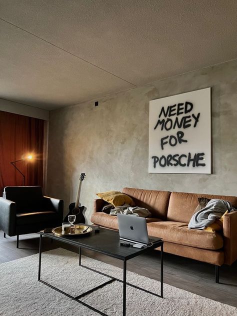 Apartment Artwork, Need Money For Porsche, Pola Cat Dinding, Manifest Board, Apartment Vibes, Future Apartment Decor, House Aesthetic, Bedroom Setup, Bachelor Pad