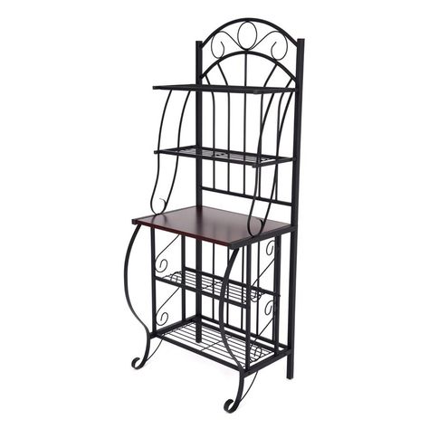 Boraam Industries Valencia Black Rectangular Bakers Rack Kitchen Rack, Valencia, Bookcase Kitchen, Baker's Rack, Slatted Shelves, Bakers Rack, Entryway Storage, Metal Rack, Steel Shelf