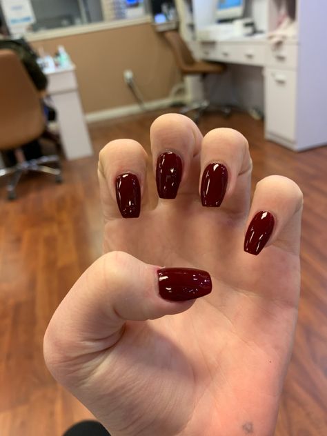 Coffin Wine Nails, Burgundy Nails Acrylic Coffin Short, Short Acrylic Nails Coffin Dark Colors, Maroon Ballerina Nails, Short Coffin Maroon Nails, Fall Acrylic Nails Short Coffin, Fall Burgundy Nails Short, Short Length Coffin Acrylic Nails, Dark Cherry Red Nails Coffin