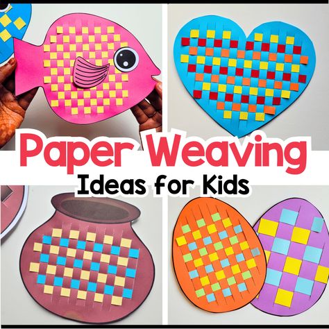 Paper Weaving Crafts for kids {Craft Templates for all} Construction Projects For Kids, Weaving For Kindergarten, Paper Weaving Template, Arts And Crafts For High School Students, Paper Weaving Tutorial, Weaving Paper Art, Fiber Arts For Kids, Weaving For Preschoolers, Paper Weaving For Kids