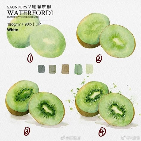 Kiwi Watercolor, Watercolor Food Illustration, Learn Watercolor Painting, Water Coloring, Learn Watercolor, Watercolor Food, Watercolor Paintings For Beginners, Watercolor Tutorial, Watercolor Fruit