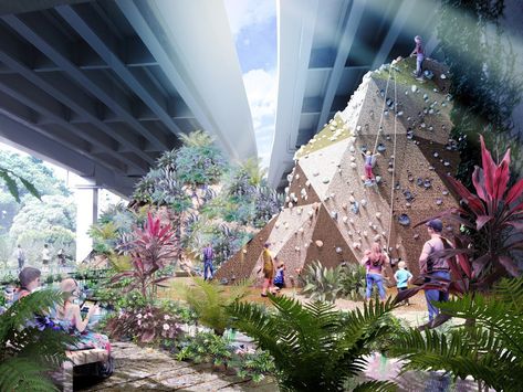 Singapore is renovated an abandoned railway to include rock-climbing caves and urban farms Under Bridge, Linear Park, Public Space Design, Urban Agriculture, Rock Climbing Wall, Community Space, Urban Park, Climbing Wall, High Line