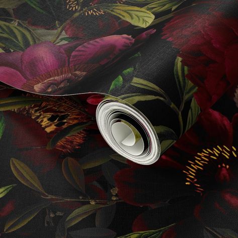 Japanese Water Garden, Moody Wallpaper, Jungle Birds, Japanese Water, Garden Wallpaper, Dark Rose, English Rose, Rose Vintage, Drawer Liners