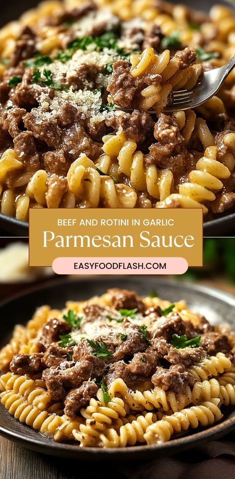 This creamy Beef and Rotini in Garlic Parmesan Sauce is a comforting and hearty dish that combines savory ground beef with rich garlic and Parmesan. The rotini pasta is perfectly coated with a velvety, cheesy sauce that's bursting with flavor. It’s an easy-to-make family favorite that’s sure to satisfy everyone at the table! Recipes With Rotini Noodles, Rotini Pasta Recipes, Rice Pizza, Easy Meal Prep Lunches, Cheesy Pasta Recipes, Beef Pasta Recipes, Garlic Parmesan Sauce, Ground Beef Pasta, Ground Meat Recipes