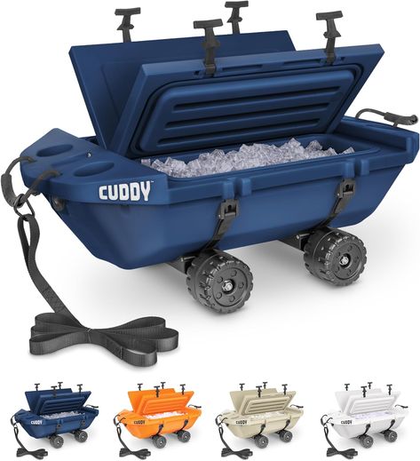 AMPHIBIOUS COOLER: Take the wheels off in seconds and float or tow the CUDDY on water; Cold drinks or dry storage for pools, lakes, kayaking, tubing and more Floating Cooler, Cooler With Wheels, Coolest Cooler, Sports Games For Kids, Dock Ladder, Ice Chest, Kids Sports, Outdoor Fun, Coolers