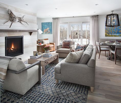 Before  After: A Renovated Vail Condo - Colorado Homes  Lifestyles Ski Condo Decor Interior Design, Ski Condo Decor, Transitional Living Room Ideas, Mountain Ideas, Ski House Decor, Austin Interior Design, Mountain Condo, Ski Condo, Living Room Transitional