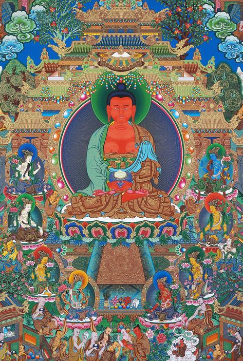 Feng Shui Chart, Amitabha Buddha, Buddha Teachings, Thangka Painting, Mineral Pigments, Green Tara, Natural Minerals, Beginner Painting, Tibet