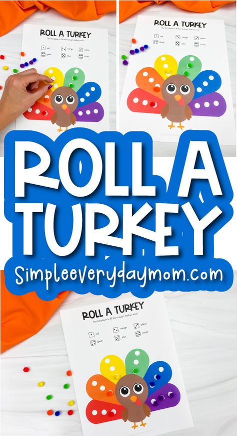 If your children are bored of the same old activities, try this fun printable turkey game. It's an easy way to get kids engaged in their activities and it also helps them work on fine motor skills too! Download the free game on the blog and use it with preschool, kindergarten, and elementary children. Turkey Roll And Cover Free, Roll A Turkey Dice Game Printable, Roll A Turkey Dice Game Free Printable, Roll A Turkey Dice Game, Feed The Turkey, Roll A Turkey, Thanksgiving Unit Study, Turkey Printable, Turkey Games