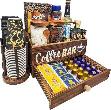 Amazon.com: Coffee Station Organizer for Countertop Ι Wooden Farmhouse Coffee Bar Organizer Ι Coffee Pod Holder Storage Basket with Drawer Ι Coffee Bar Accessories Organizer Ι Coffee Caddy Gift for Coffee Lovers : Home & Kitchen Coffee Bar Organizer, Coffee Lover Gifts Basket, Coffee Bar Accessories, Coffee Gift Basket, Coffee Bar Station, Tea Station, Farmhouse Coffee Bar, Bar Station, Wooden Farmhouse