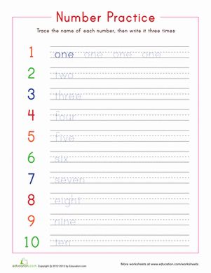 Kindergarten Writing Numbers Counting & Numbers Worksheets: Writing Numbers 1-10 Writing Worksheets Kindergarten, Ingles Kids, Number Words Worksheets, Teaching Worksheets, Number Practice, General Studies, Writing Practice Worksheets, 1st Grade Writing, Free Kindergarten Worksheets